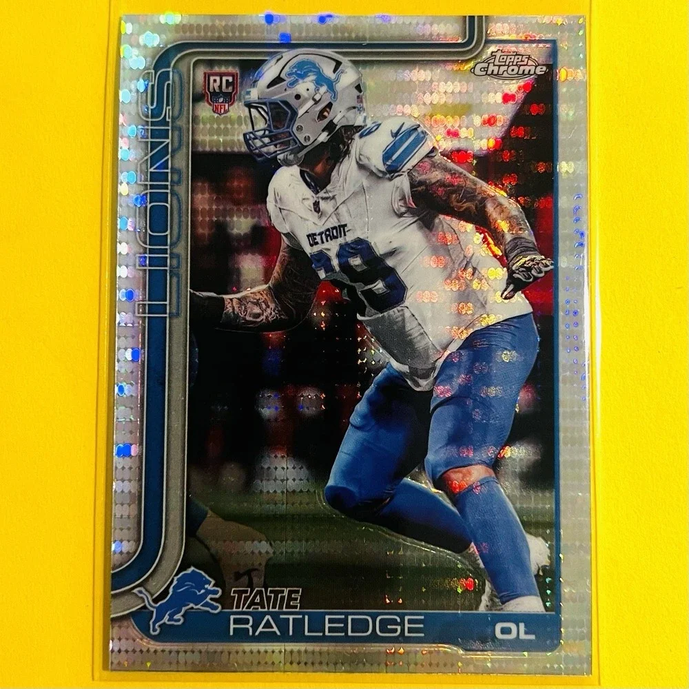 2025 Topps Chrome NFL Football Tate Ratledge RC‎ #383 Pulsar Refractor Lions